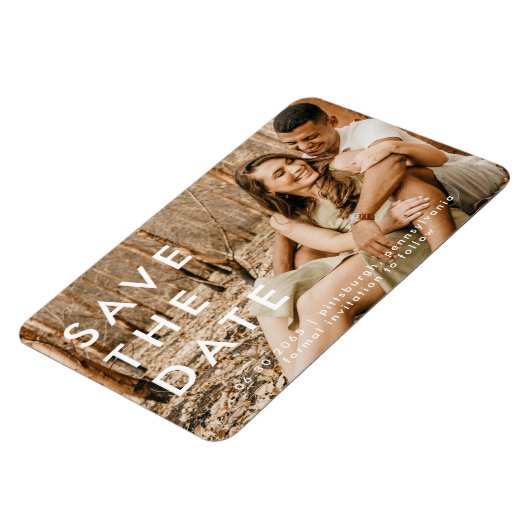 Witte tekst Casual Foto Weddenschap Opslaan Datum Magneet (Linkerzijde)