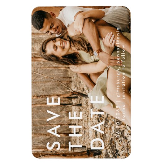 Witte tekst Casual Foto Weddenschap Opslaan Datum Magneet (Verticaal)