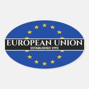Witte tekst Europese Unie Vlag van 1992 Ovale Sticker