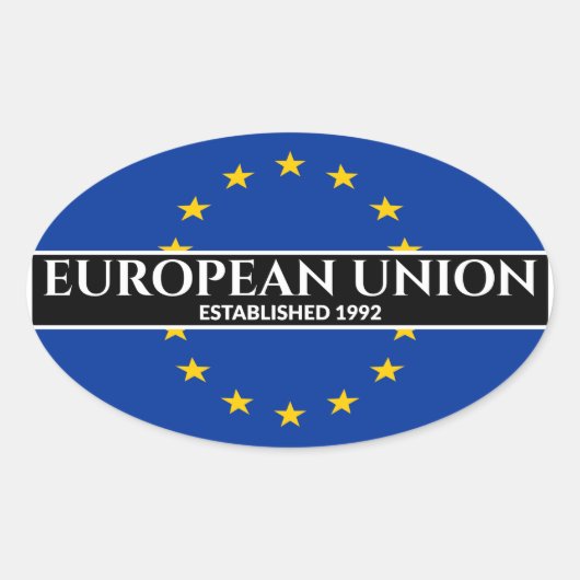 Witte tekst Europese Unie Vlag van 1992 Ovale Sticker (Voorkant)