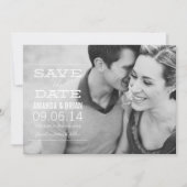 Witte tekst foto save the date aankondiging (Voorkant)