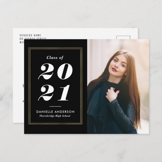 Witte tekst gouden lijst afstuderen aankondiging briefkaart (Voorkant / Achterkant)