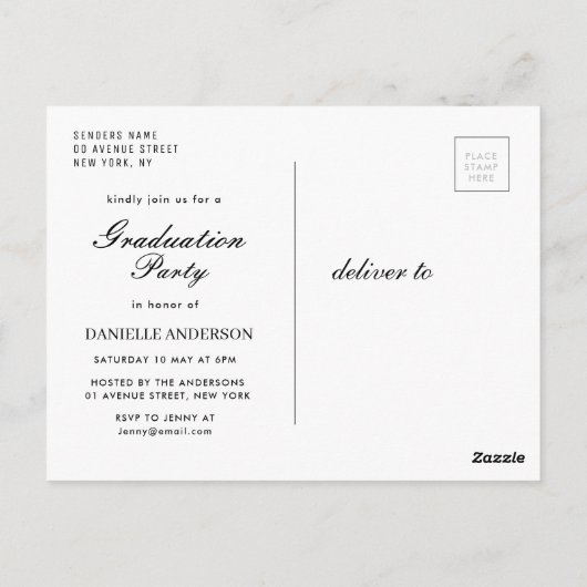 Witte tekst gouden lijst afstuderen aankondiging briefkaart (Achterkant)