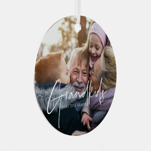 Witte tekst | Grandkids Make Life Grand Photo Orna Metalen Ornament (Voorkant Rechts)