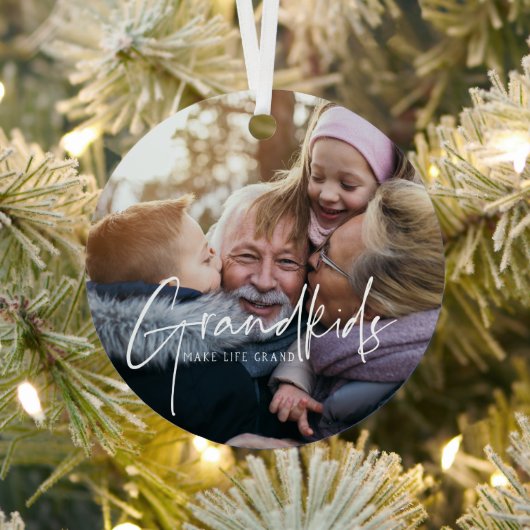 Witte tekst | Grandkids Make Life Grand Photo Orna Metalen Ornament (Insitu)