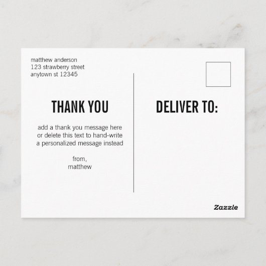 Witte tekst Mannelijk Dank u Afstuderen Briefkaart (Achterkant)