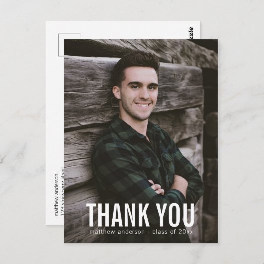 Witte tekst Mannelijk Dank u Afstuderen Briefkaart (Voorkant / Achterkant)