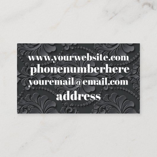 Witte tekst met zwarte achtergrond visitekaartje (Achterkant)