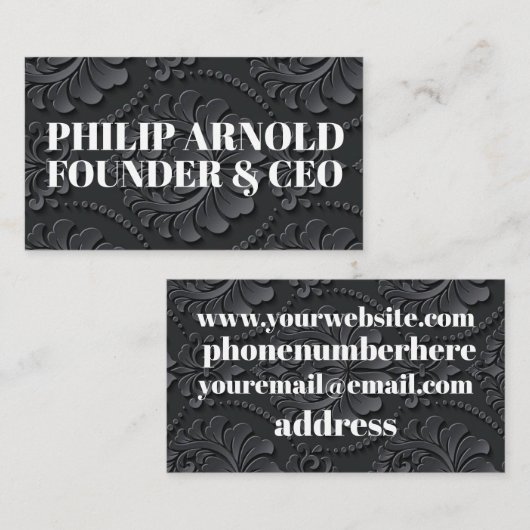 Witte tekst met zwarte achtergrond visitekaartje (Voorkant / Achterkant)