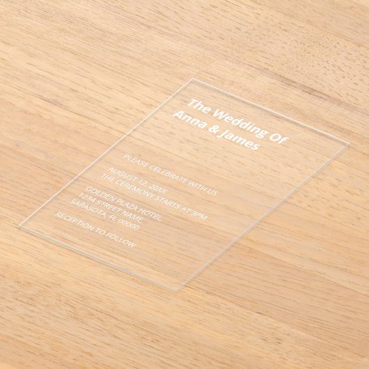 Witte tekst Moderne bruiloft acryl uitnodiging (Laagn)