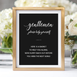 Witte tekst op zwarte Mannen Bathroom mandje Poster