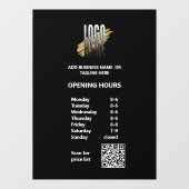 Witte Tekst Openingstijden met QR Code en Logo Raamsticker (Vel)