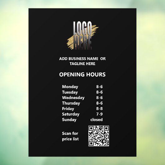 Witte Tekst Openingstijden met QR Code en Logo Raamsticker (Vel 3)
