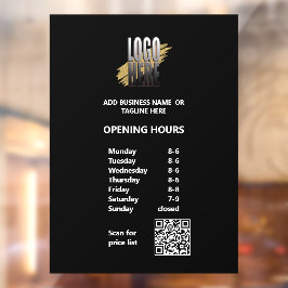Witte Tekst Openingstijden met QR Code en Logo Raamsticker