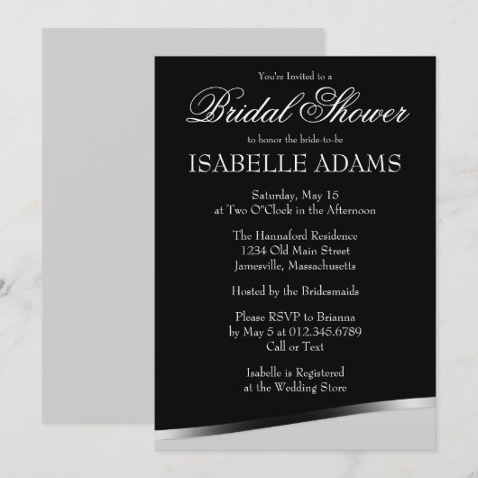 Witte tekst over de uitnodiging voor een zwarte br (Voorkant / Achterkant)