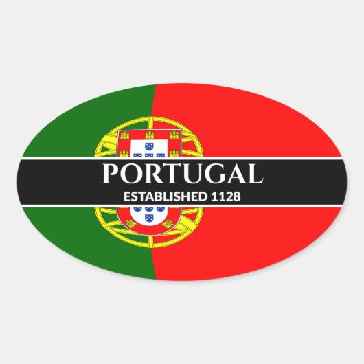 Witte tekst Portugal ingesteld op 1128 vlag Ovale Sticker (Voorkant)