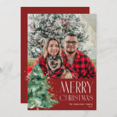 Witte tekst Rode vrolijke kerstkaart (Voorkant / Achterkant)