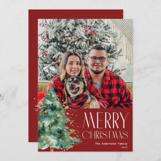 Witte tekst Rode vrolijke kerstkaart (Voorkant / Achterkant)