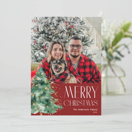 Witte tekst Rode vrolijke kerstkaart (Staand voorkant)