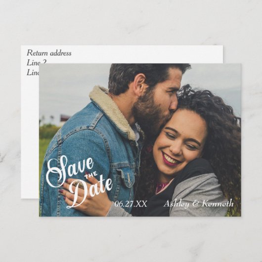 Witte tekst Sla de trouwdatum op Briefkaart (Voorkant / Achterkant)