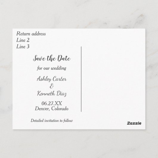 Witte tekst Sla de trouwdatum op Briefkaart (Achterkant)