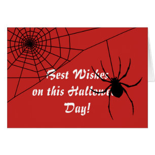 Witte tekst, spin & web, Red Halloween Kaart