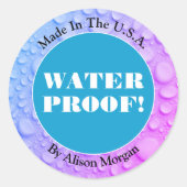 Witte tekst watertest, DIY 3-tekstregels, foto Ronde Sticker (Voorkant)