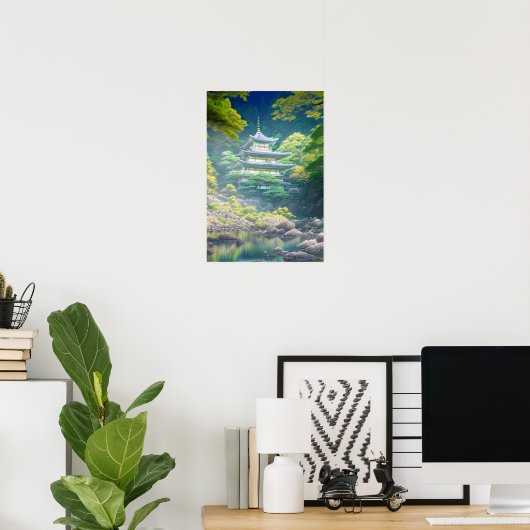 Witte tempel in het bos poster (Thuiskantoor)