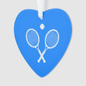 Witte tennisrackets blauw hart ornament (voorkant)