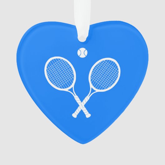 Witte tennisrackets blauw hart ornament (voorkant)
