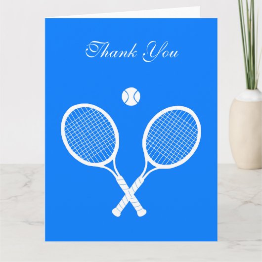 Witte Tennisrackets en Ball Blue Bedankkaart (Voorkant)
