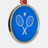 Witte Tennisrackets en Ball Blue Metalen Ornament (Rechts)