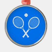 Witte Tennisrackets en Ball Blue Metalen Ornament (Voorkant)