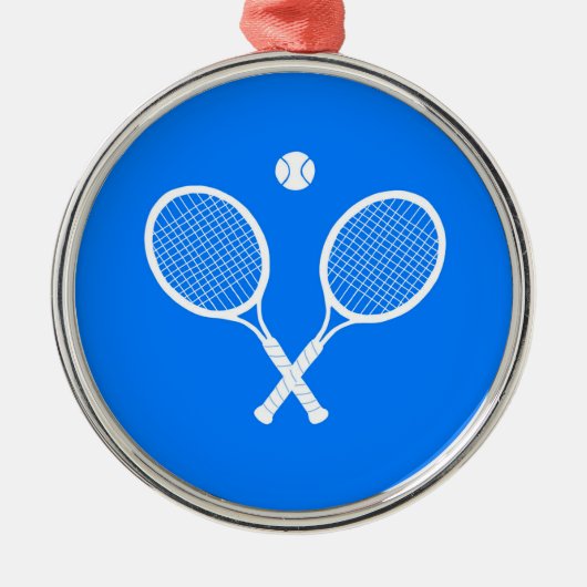 Witte Tennisrackets en Ball Blue Metalen Ornament (Voorkant)