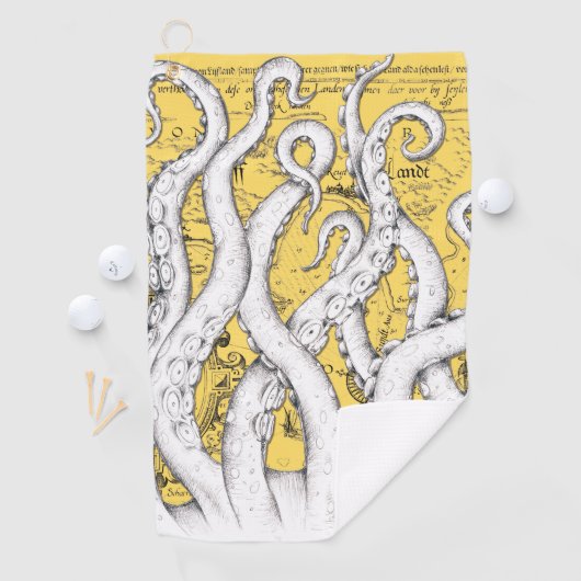 Witte Tentacles Octopus Map Sun Nautical Golfhanddoek (Insitu)