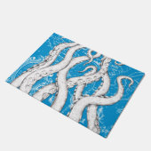 Witte Tentakels Octopus Kaart Blauw Nautisch Deurmat (Schuin)