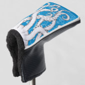 Witte Tentakels Octopus Kaart Blauw Nautisch Golfheadcover (3/4 voorkant)