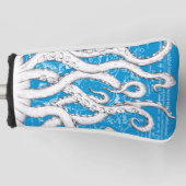 Witte Tentakels Octopus Kaart Blauw Nautisch Golfheadcover (Voorkant)
