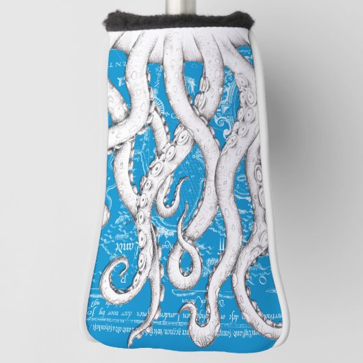 Witte Tentakels Octopus Kaart Blauw Nautisch Golfheadcover (Draai 90)