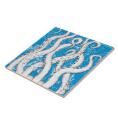 Witte Tentakels Octopus  Kaart Blauw Nautisch Tegeltje (Zijkant)