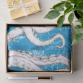 Witte Tentakels Octopus Kaart Blauw Nautisch Tissuepapier (Geschenk)