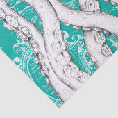 Witte Tentakels Octopus Kaart Blauwgroen Nautisch Tissuepapier (Detail)