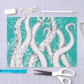 Witte Tentakels Octopus Kaart Blauwgroen Nautisch Tissuepapier (Craft)