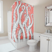Witte Tentakels Octopus  Kaart Koraal Nautisch Douchegordijn (In situ)