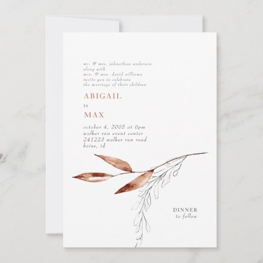 Witte/Terracotta Modern Foliage Parents Wedding Kaart (Voorkant)