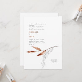 Witte/Terracotta Modern Foliage Parents Wedding Kaart