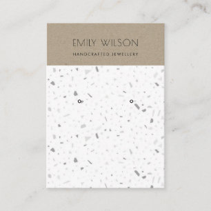 WITTE TERRAZZO TEXTURE KRAFT OORBEL DISPLAY LOGO VISITEKAARTJE