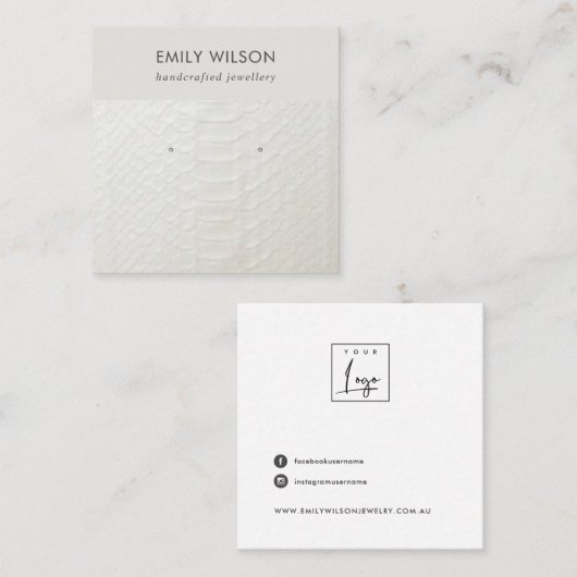 WITTE TEXTURE STUD EARRING DISPLAY KAART VIERKANTE VISITEKAARTJE (Voorkant / Achterkant)