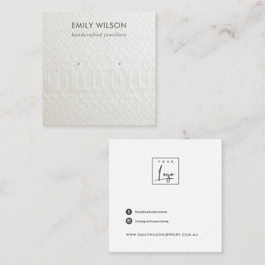 WITTE TEXTURE STUD EARRING DISPLAY KAART VIERKANTE VISITEKAARTJE (Voorkant / Achterkant)