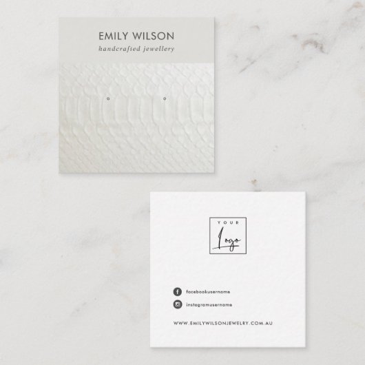 WITTE TEXTURE STUD EARRING DISPLAY KAART VIERKANTE VISITEKAARTJE (Voorkant / Achterkant)